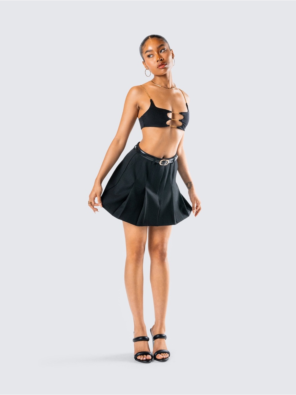 Finesse Perla Black Pleated Mini Skirt 2X CR16-20